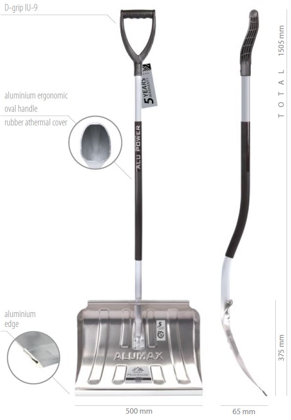 51.3009.5037_ Schneeschaufel Polaris ALU ERGO B500xT65xH375mm incl. Stiel_ 5905197142135_ ALUMAX ERGO
